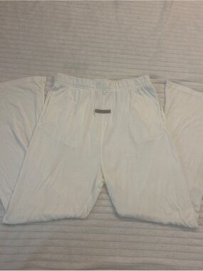Fear of God Essentials White Sweatpants with Subtle Embroidery